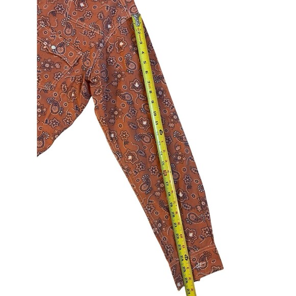 Ryan Michael Men’s L Western Snap Shirt Orange Floral Paisley Linen Pearl Snaps - Picture 9 of 11